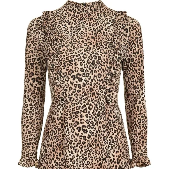 TOPSHOP Leopard Print Ruffle Mini Dress, Size 4 - Picture 2 of 8